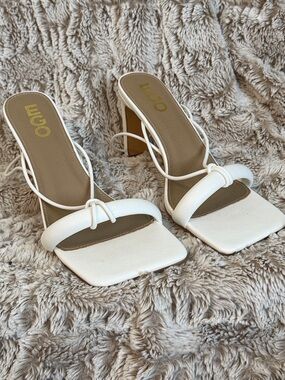 EGO White Strappy Square-Toe Heeled Mules